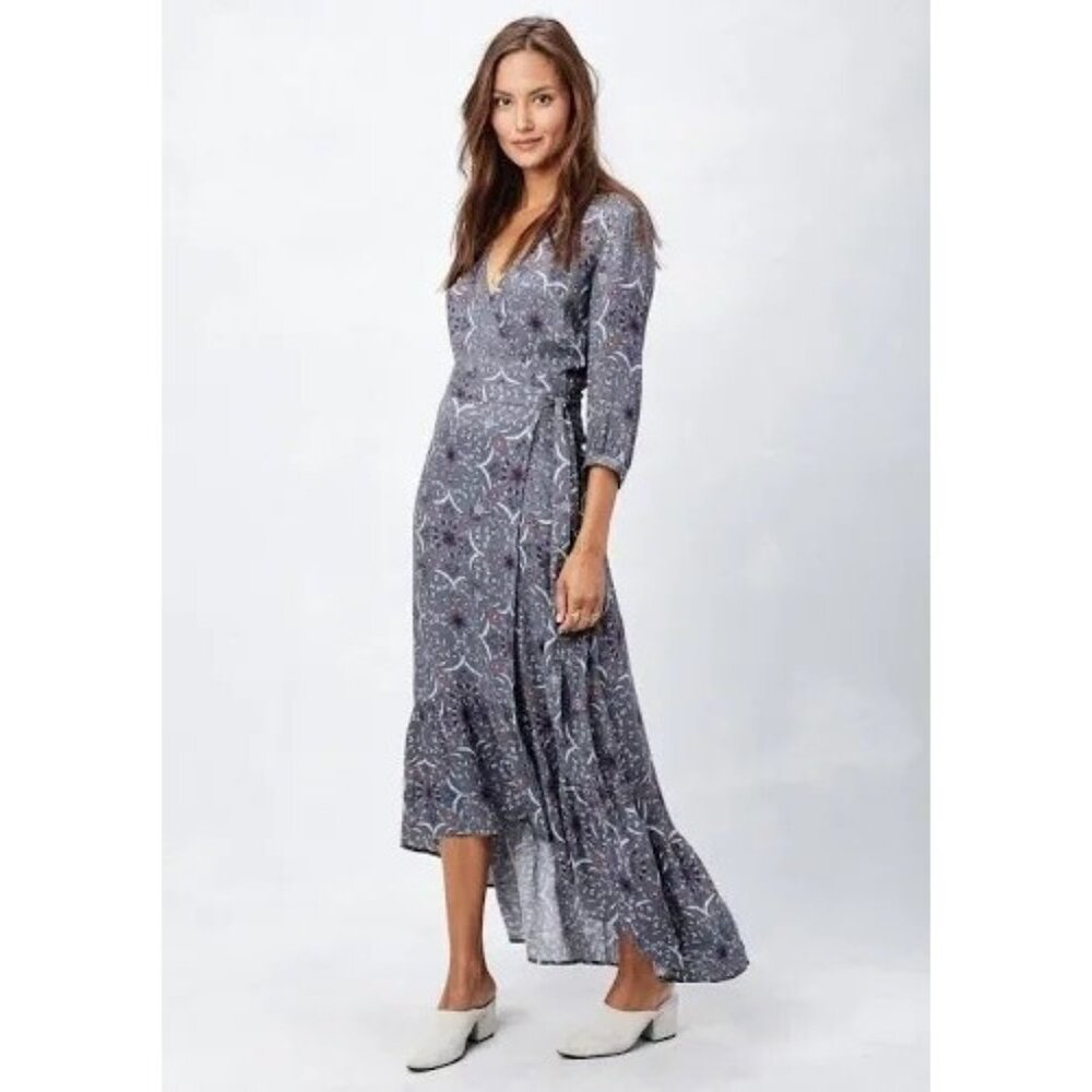 LoveStitch Women's Lenka Wrap Maxi Dress Floral 3/4 Sleeve Size M High-Low Boho